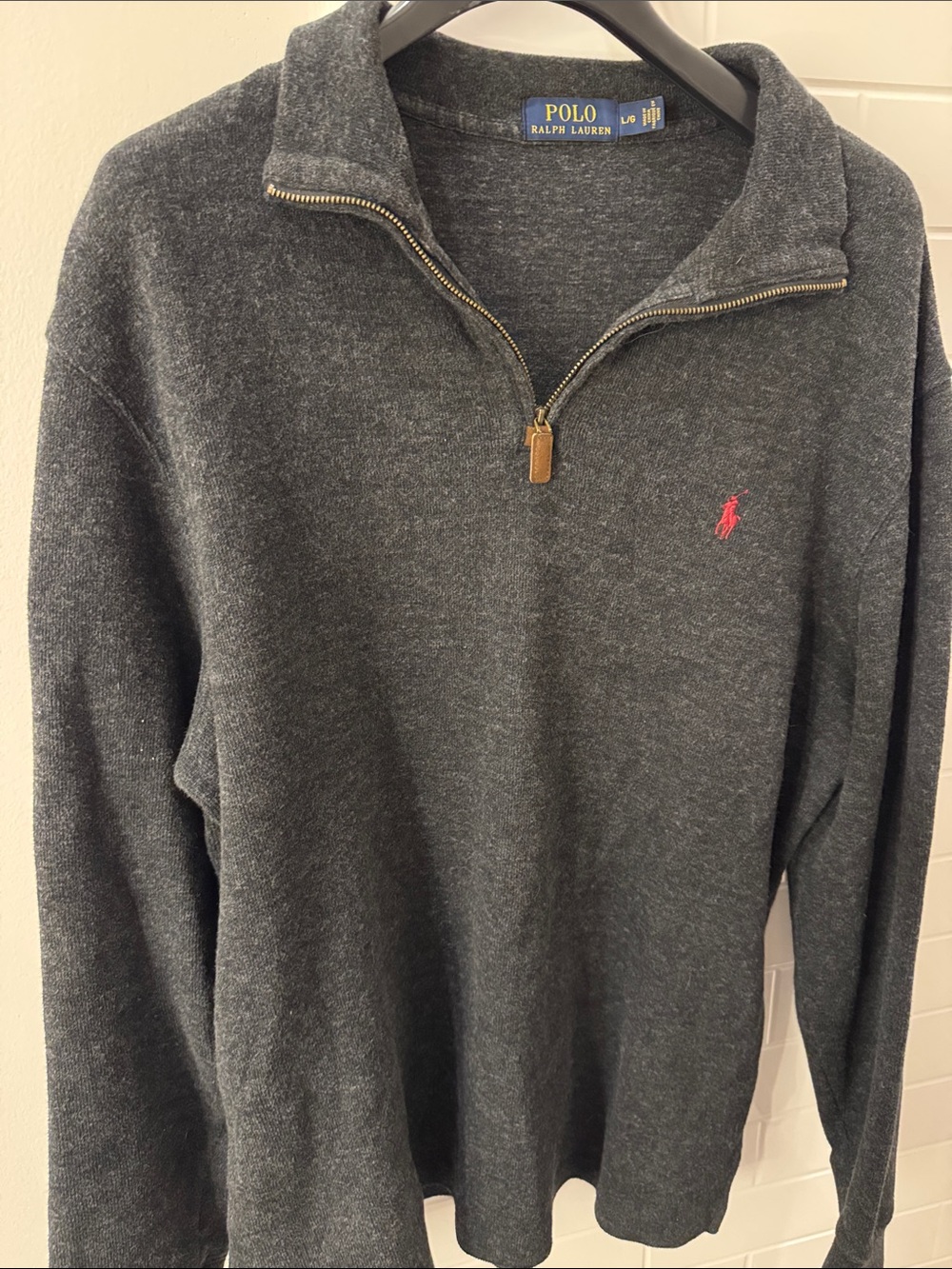 Polo by Ralph Lauren Dark Gray Quarter-Zip Sweater with Red Pony